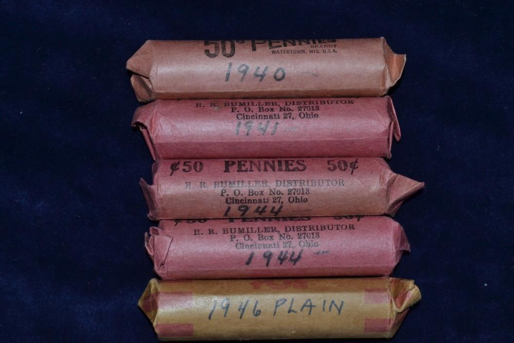 MIXED DATES  OF 1940'S WHEAT CENT ROLL-AVG CONDITION  ROLL COINS PENNY
