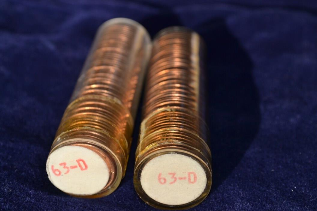 1963 D LINCOLN CENT ROLL- SUPER NICE BEAUTIFUL COINS PENNY