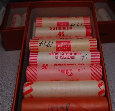 LOT OF (FIVE) ORIGINAL BANKWRAPPED ROLLS OF 1974 P LINCOLN MEMORIAL CENTS