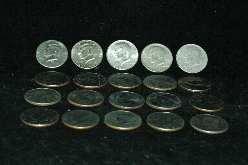 20 Different Circulated Kennedy Half Dollars 1970 to 1999