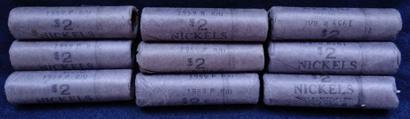 1959-P BU Unopened Nickel Roll Old Wrapper (9 rolls, sold individually)