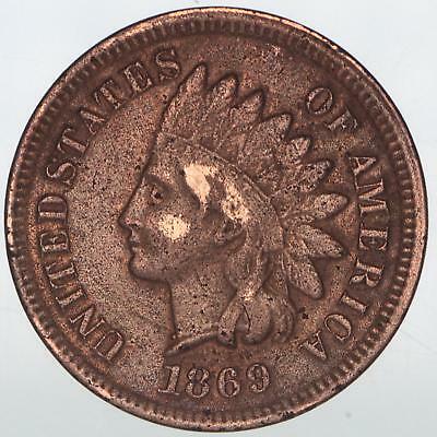 1869 Indian Head Cent Fine Details Harshly Cleaned Cheap for This Semi Key Date