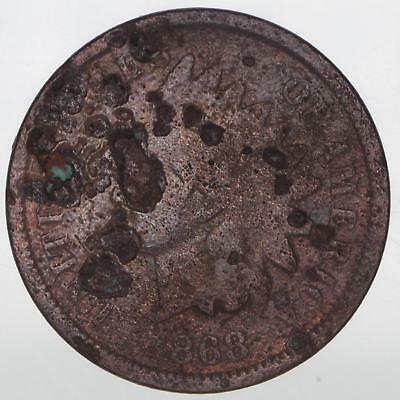 1868 Indian Head Cent Cleaned Pitted and Corroded Full Date Filler Cheap
