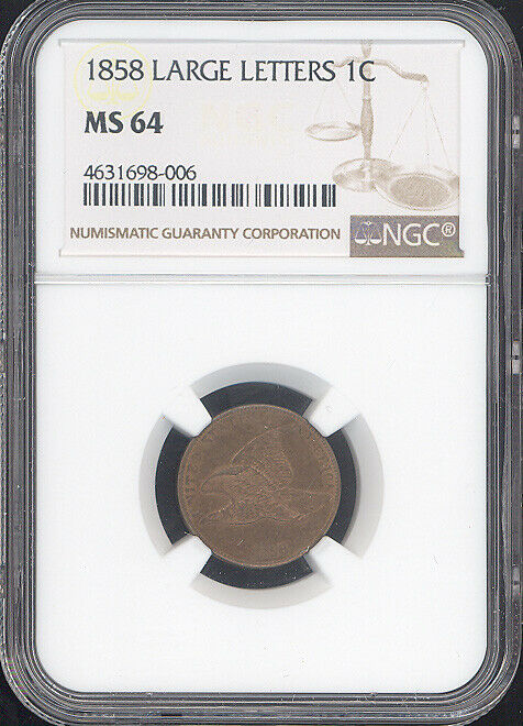 1858 1c Flying Eagle Cent Large Letters NGC MS64