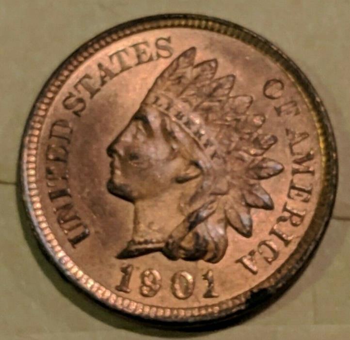 1901 Indian Head Cent: UNC Full Diamonds and Liberty