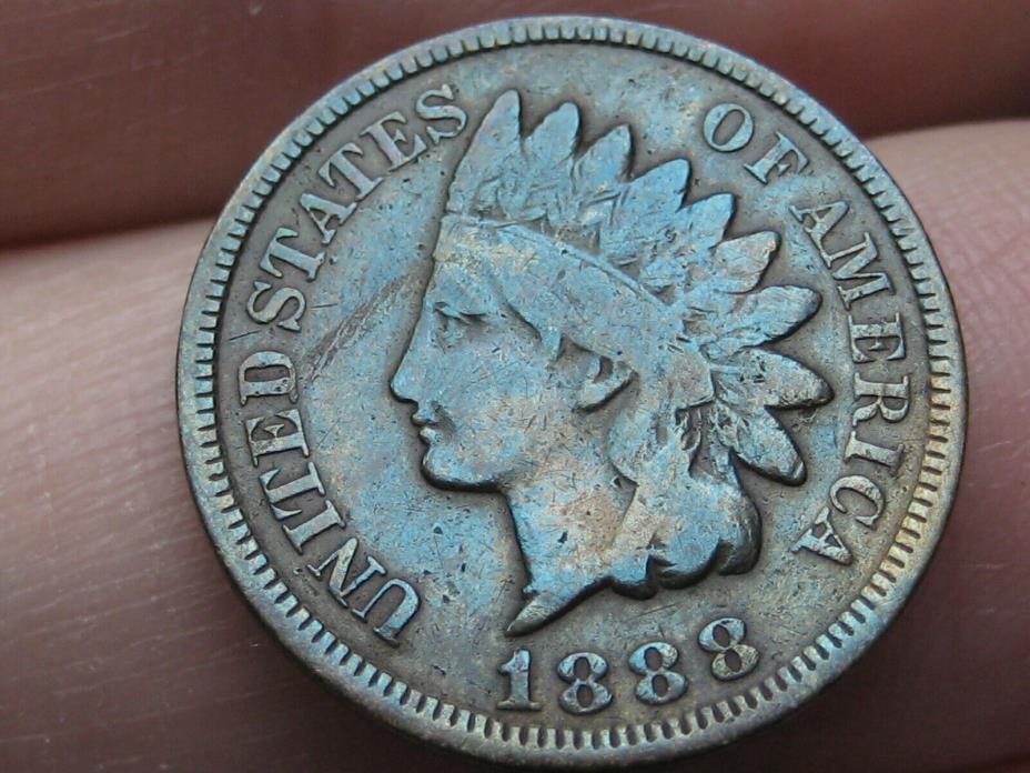 1888 Indian Head Cent Penny, Fine/VF Details, Toned