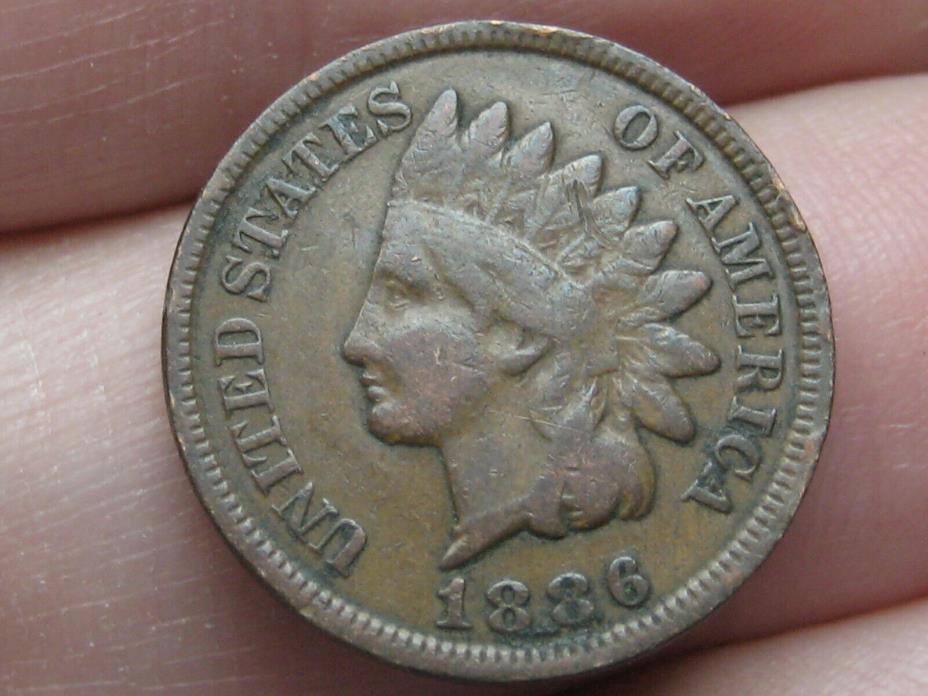 1886 Indian Head Cent Penny, Variety 2, Var 2, T2, Type 2, VF Details