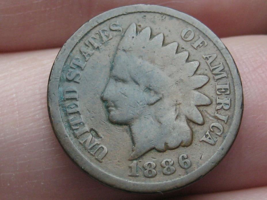 1886 Indian Head Cent Penny, Variety 2, Var 2, T2, Type 2, Good Details