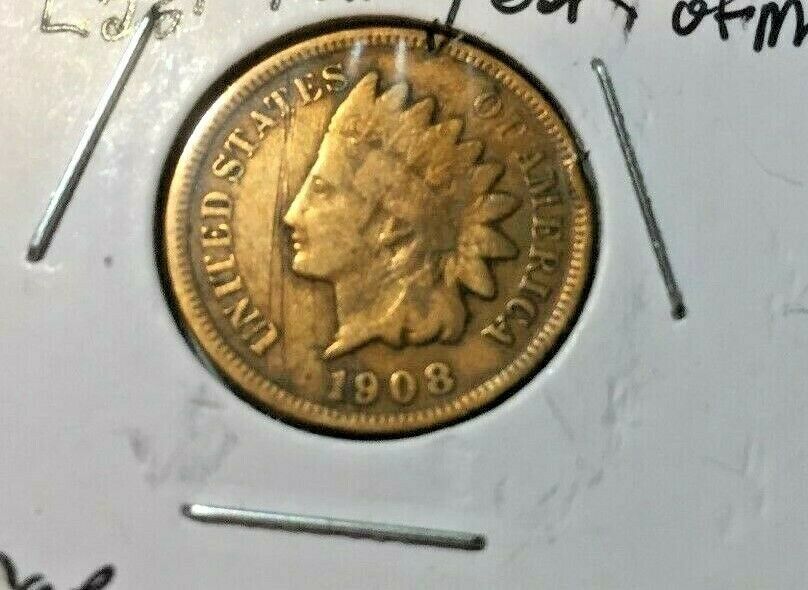 1908 INDIAN HEAD CENT  -  End Of The Indian Head Era-W/ LIBERTY