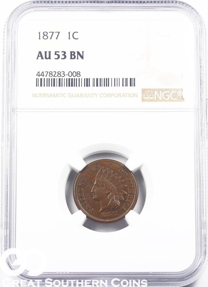 1877 Indian Head Penny NGC AU 53 BN * Low Mintage RARE Key Date, Collector Coin!