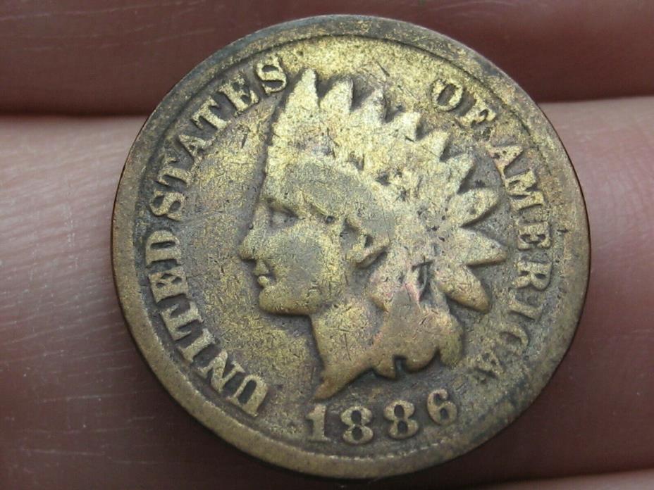 1886 Indian Head Cent Penny, Variety 1, Var 1, T1, Type 1- Good Details