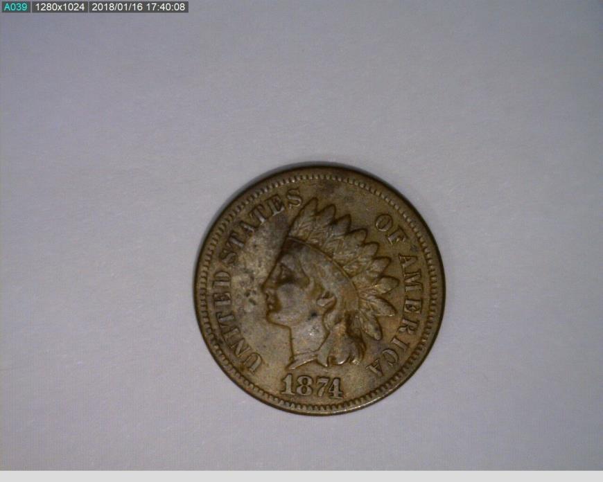1874 1C Indian Head Cent ( 21s248 )