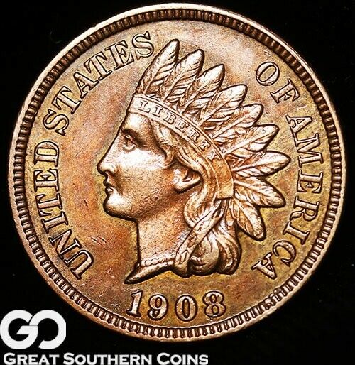 1908-S Indian Head Cent Penny, Tough This Nice, Solid Gem BU++ Better Date!