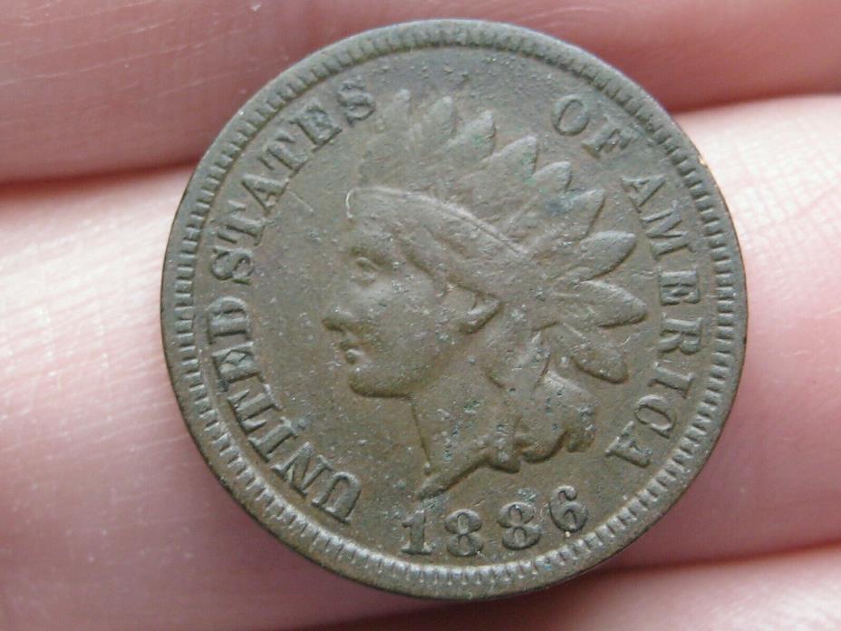 1886 Indian Head Cent Penny, Variety 1, Var 1, T1, Type 1- Fine/VF Details