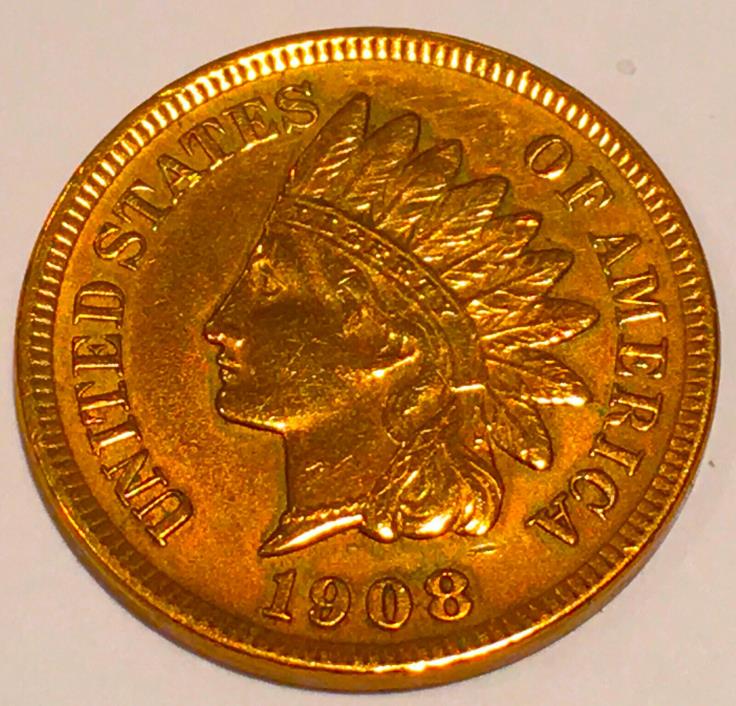 1908 S Indian Head Cent  Gem  BU Red 4 Diamonds