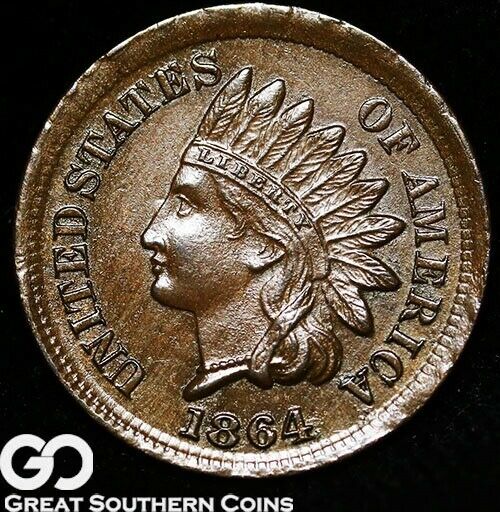 1864 Indian Head Cent Penny, Razor Sharp Strike, Bronze Type, Choice BU++