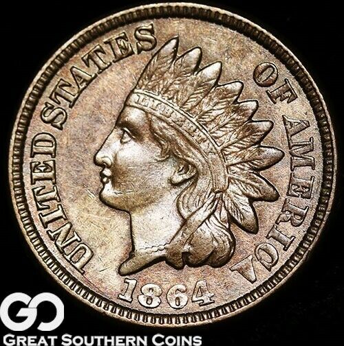 1864 Indian Head Cent Penny, Copper-Nickel Type, Nice Choice BU+++