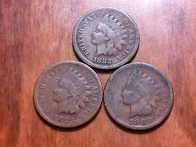 1882,1883,1889 INDIAN HEAD PENNY CENT ANTIQUE RARE RELIC USA COIN NO JUNK #22B