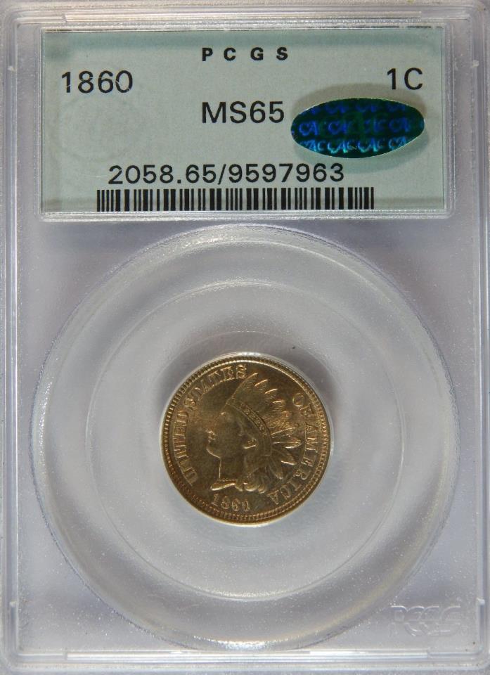 1860 Indian Cent PCGS MS65 *+CAC *OGH*  PQ+ *  LOW POP 28/5
