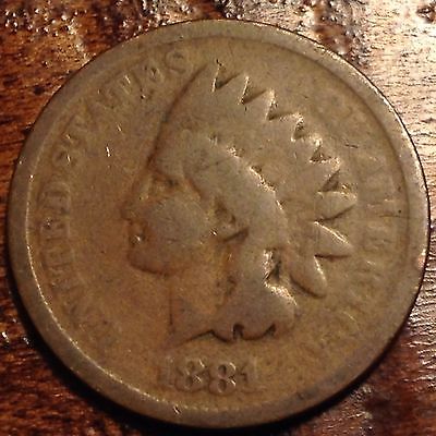 1881  INDIAN HEAD PENNY CENT NICE DETAILS US ANTIQUE CIVIL WAR COIN #596F