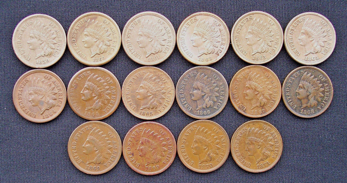 1859 TO 1871 HIGHER GRADE INDIAN HEAD CENTS PLUS 1857, 1858 SM AND 1858 LRG DATE