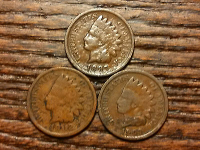 3 INDIAN HEAD PENNY CENT ANTIQUE RARE RELIC USA COIN 1897,1902,1907 NO JUNK #141