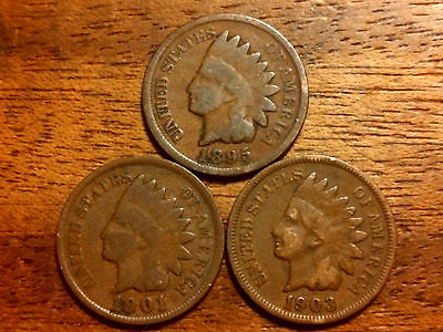 3 INDIAN HEAD PENNY CENT ANTIQUE RARE USA COIN 1895,1901,1903 NO JUNK #333A