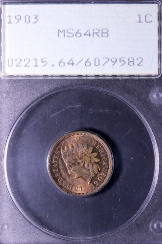 1903 Indian Head Cent Penny PCGS MS64 RB Rattler Holder 6-18TCCF