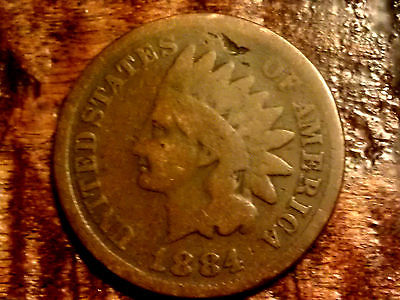 1884 INDIAN HEAD PENNY CENT NICE DETAIL RARE US ANTIQUE POST CIVIL WAR COIN#115C