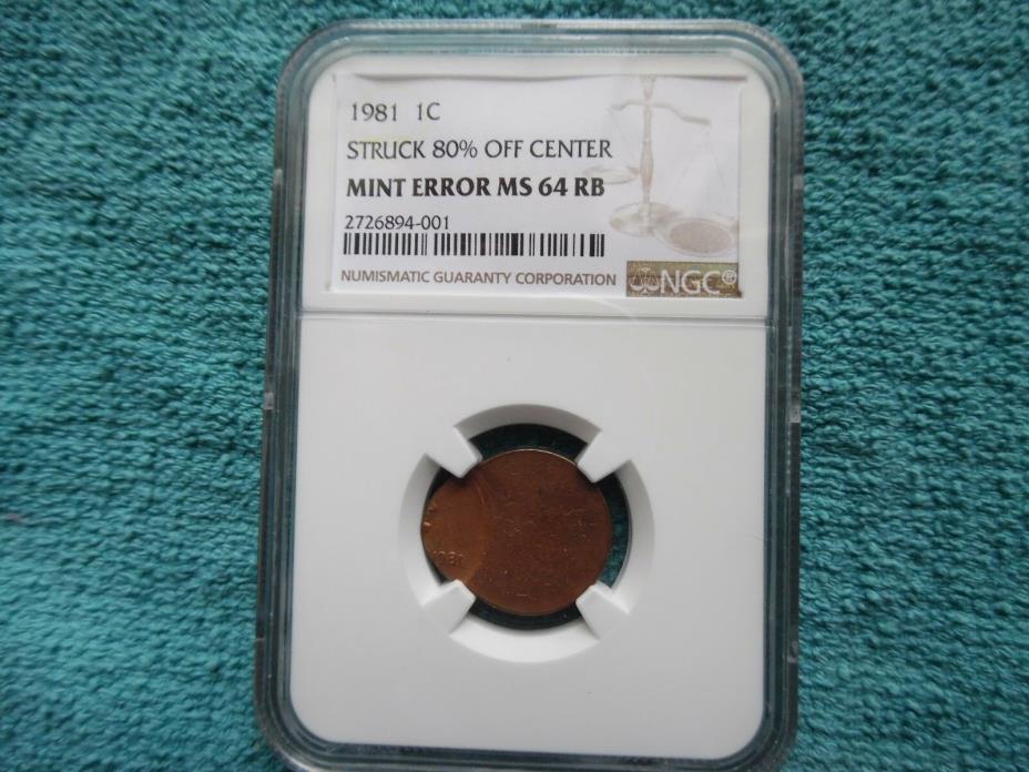 1981 Lincoln Cent, Struck 80 % Off Center , MS 64 RB
