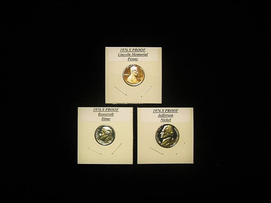 Three Proof Coins 1- 1976 S Cent, 1976 S Nickel & 1 1976 S Dime