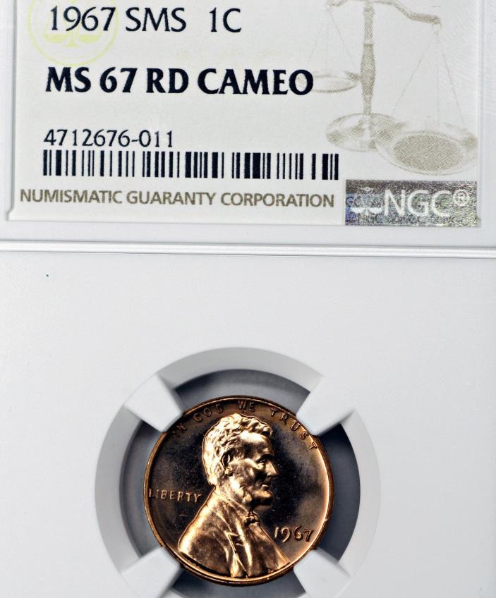 1967 MS67 Cameo SMS RD Red Lincoln Memorial Cent 1c, NGC Graded SP67 CAM