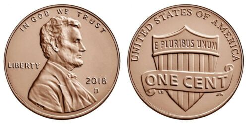 2018 D Lincoln Shield Penny, Brilliant Uncirculated Gem cent full of luster BOGO