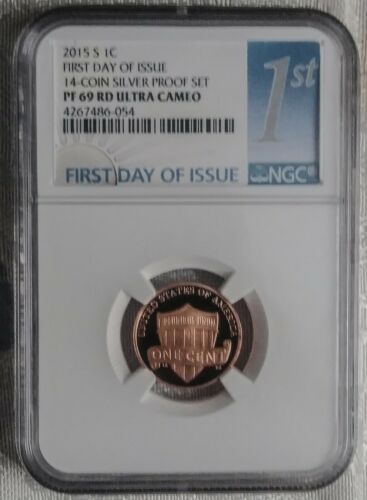 NGC PF 69 RD UCAMEO 2015-S FIRST DAY OF ISSUE FROM SILVER PF SET LINCOLN CENT