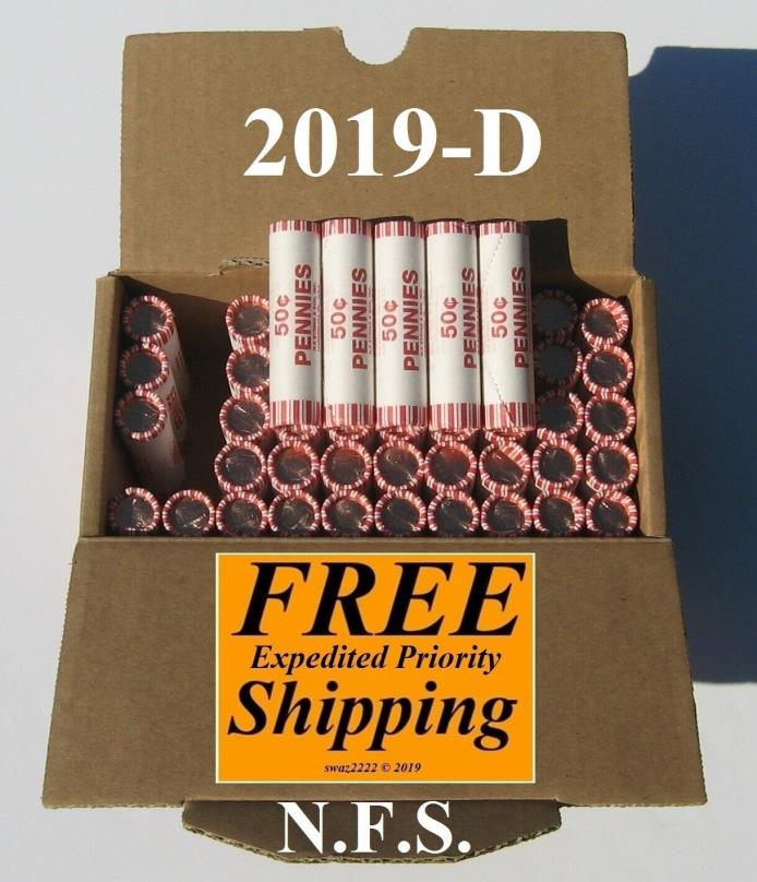 2019 D Lincoln Cent Shield Penny  Five (5) Unopened Rolls N.F.STRING  MS BU UNC