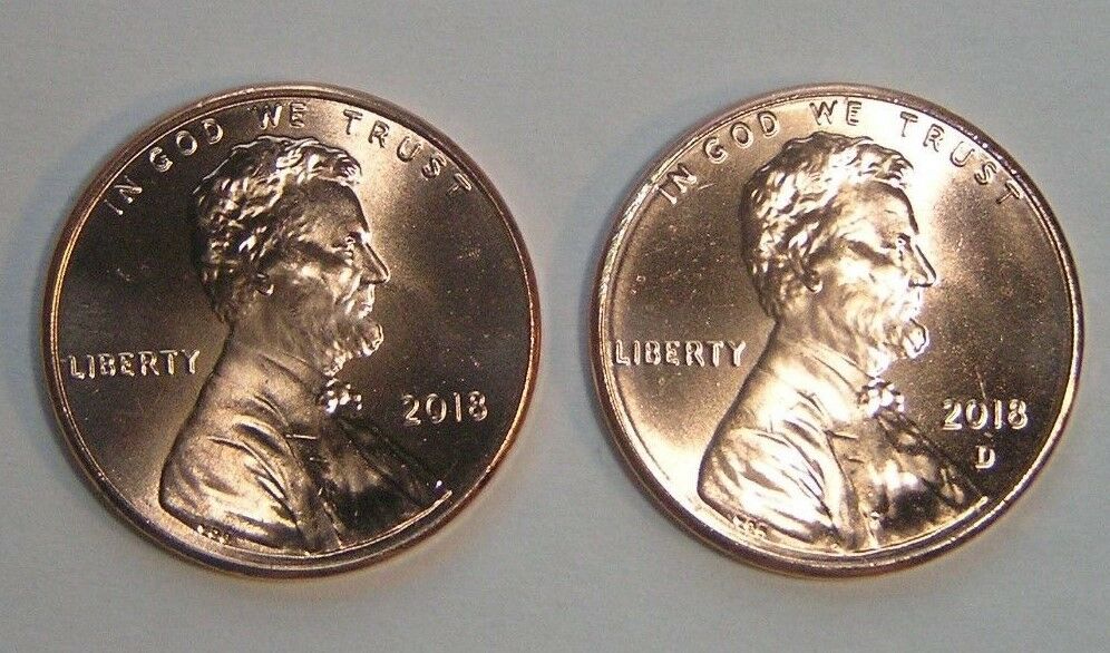 (LOOK)    2018  &  2018 D  LINCOLN .CENT SHIELD PENNY   MINT LUSTER