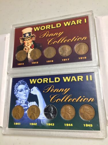 World War I & World War II Penny Collection 10 Coins in Acrylic Gift Holders