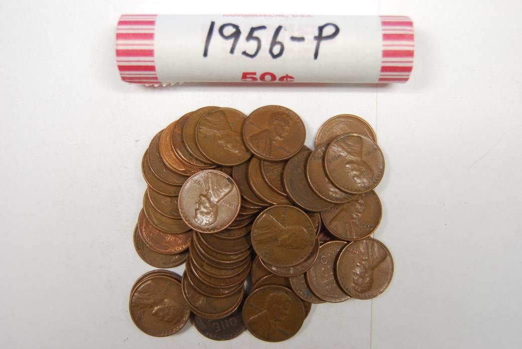 One Roll 1956-P Mint Lincoln Wheat Pennies Old Vintage Antique Collectable Coins