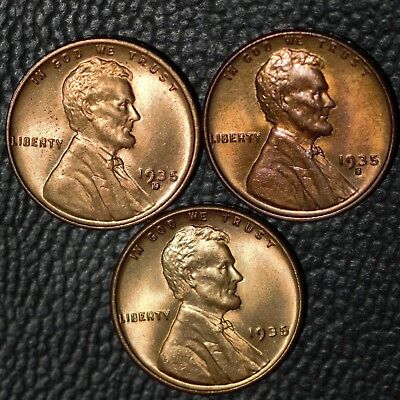 1935 P, D & S  Lincoln Cent, Raw, Gem BU