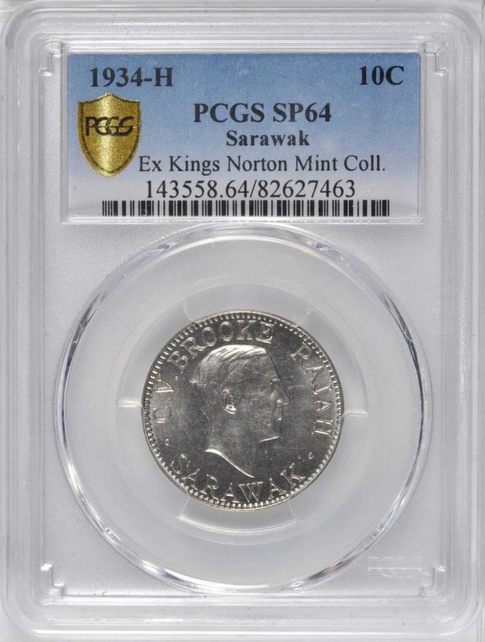 1934-H Sarawak 10 Cent PCGS SP64 - Ex Kings Norton Mint Coll.-Rare!