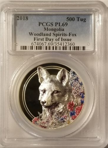 2018 Mongolia Woodland Spirits-Fox 1oz Coin .999 Fine Silver PCGS PL69 FD