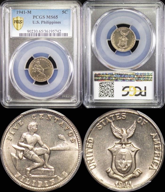1941-M Philippines 5 Centavos ~ PCGS MS65 ~ GRADE RARITY POP 7/0 ~ A#6.03 ~ J316
