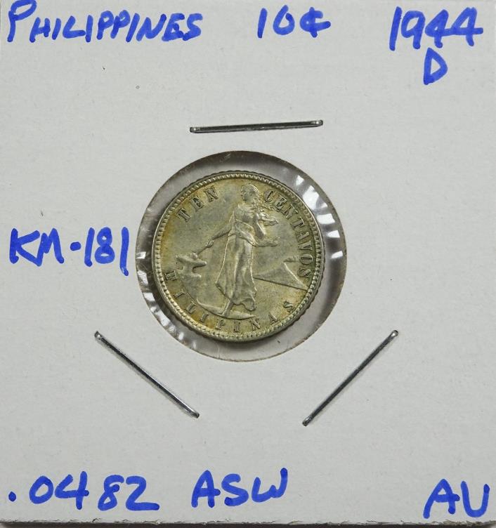 PHILIPPINES  U.S.  10  CENTAVOs   1944-D AU   KM-181 .0482 ASW