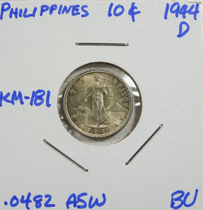 PHILIPPINES  U.S.  10  CENTAVOs   1944-D BU   KM-181 .0482 ASW