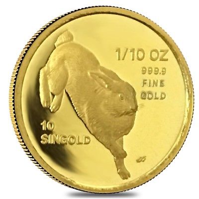 1987 1/10 oz Gold Singapore 10 Singold Year of the Rabbit Proof Coin