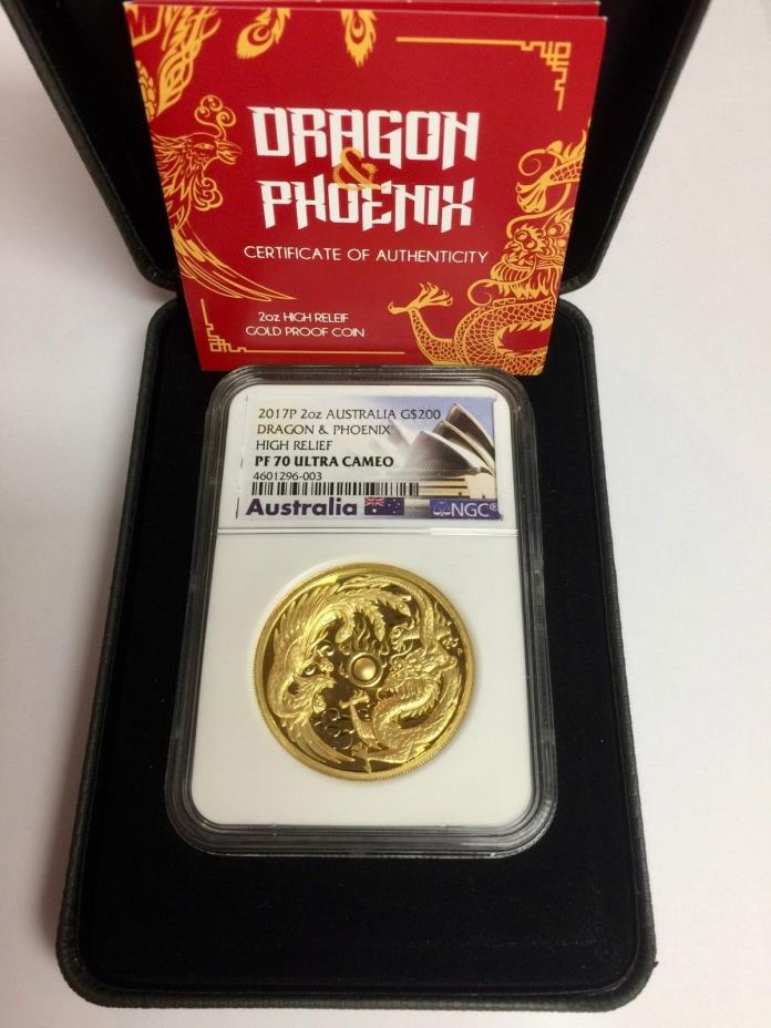 2017-P 2oz Australia Gold $200 Dragon & Phoenix High Relief NGC Proof-70 UC