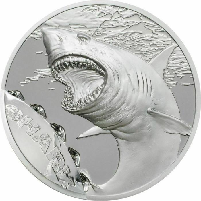 COA # 392-999 - Palau 2017 5$ Shark Bitemarks 1oz Silver Coin Proof