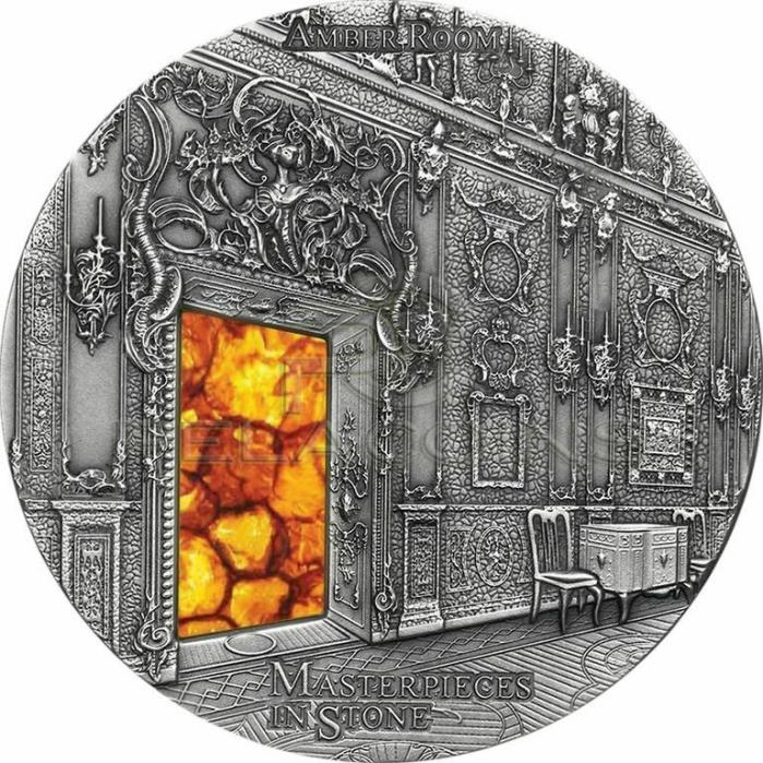 Fiji 2015 10$ Masterpieces in Stone III - Amber Room 3 oz Silver Coin Tsarskoye