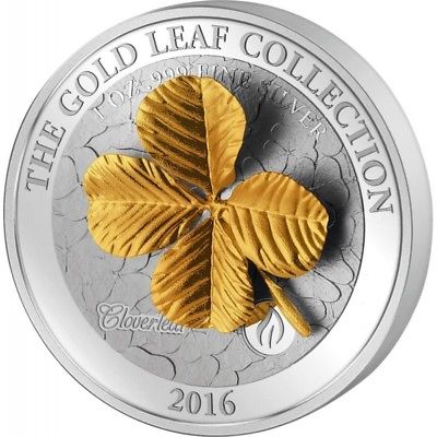 Samoa 2016 5$ 3D Gold Leaf Collection Four Leaf Clover 1 oz Proof Silver Coin