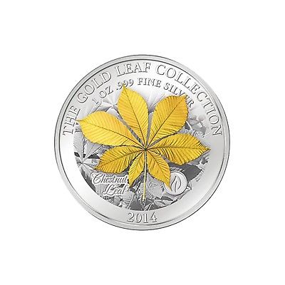 Samoa 2014 5$ 3D Gold Leaf Collection Chestnut Leaves 1 oz Silver Proof On Sale